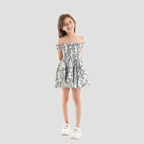 Off-Shoulder Leaf Print Dress-GDR-50S - Naga Homme
