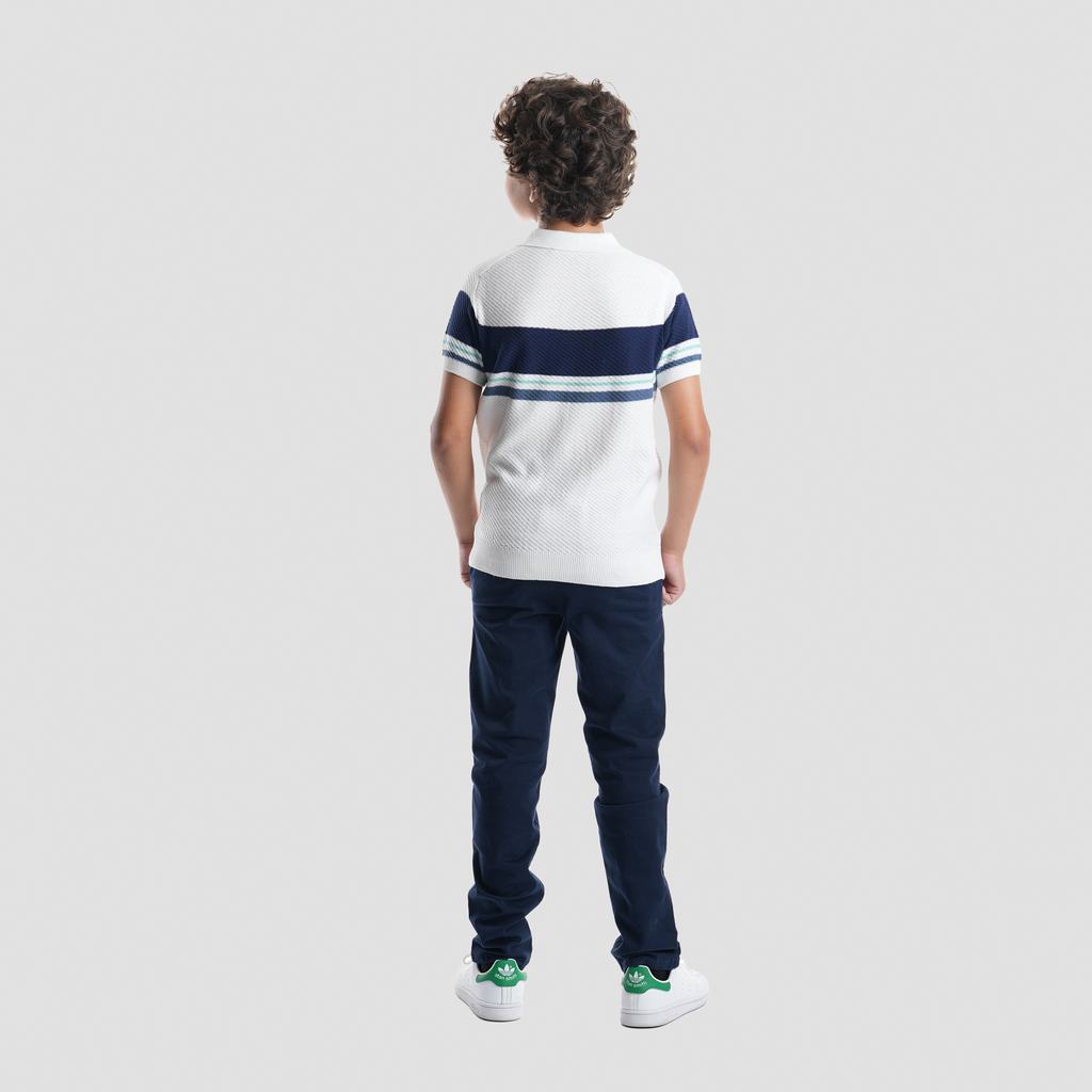 White Striped Polo Shirt-BPO104S - Naga Homme
