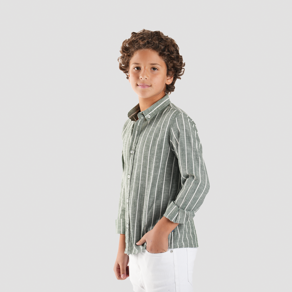 Boys' Green Linen Shirt-BSH148S - Naga Homme