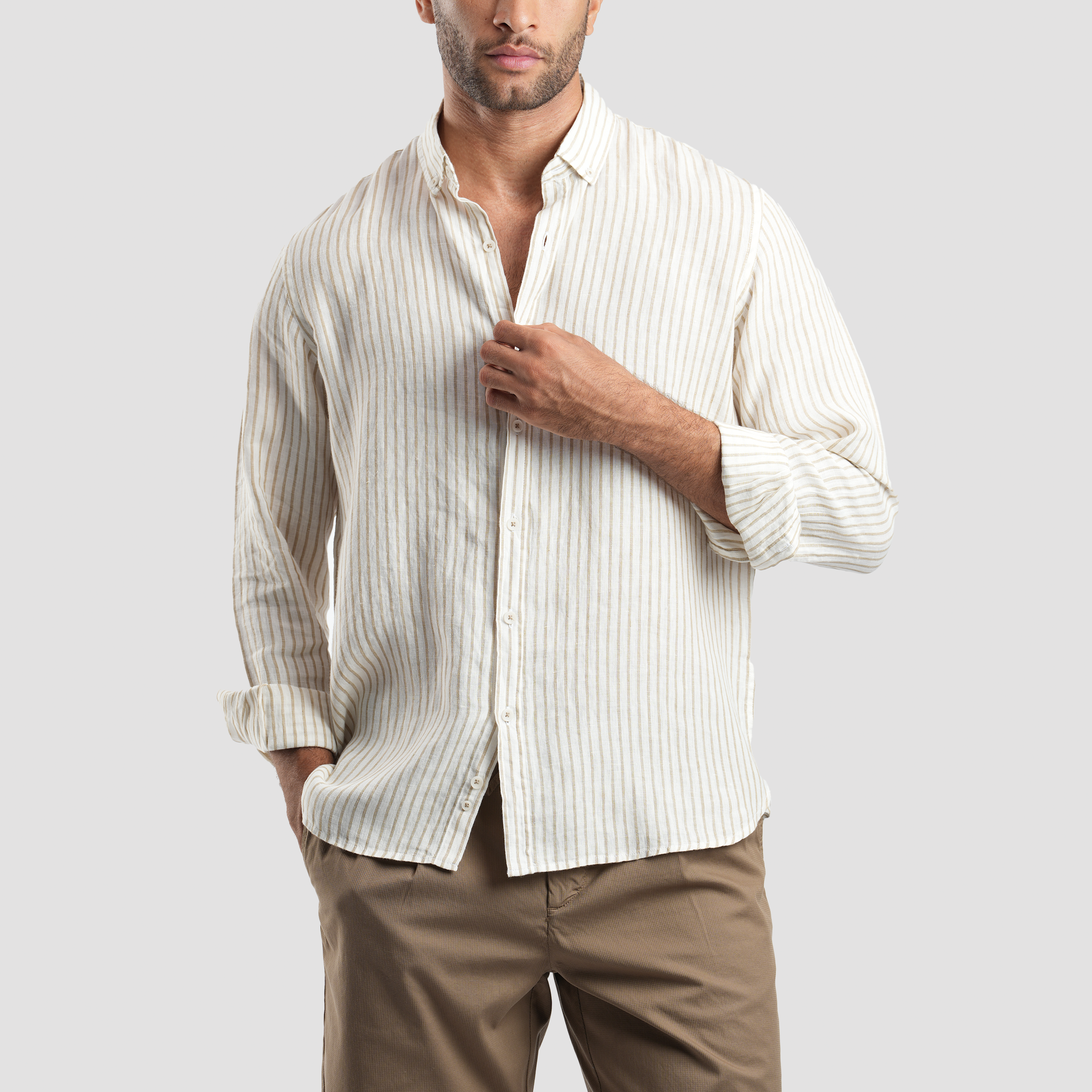 Off White Striped Linen Shirt - MSH644 Secondary image