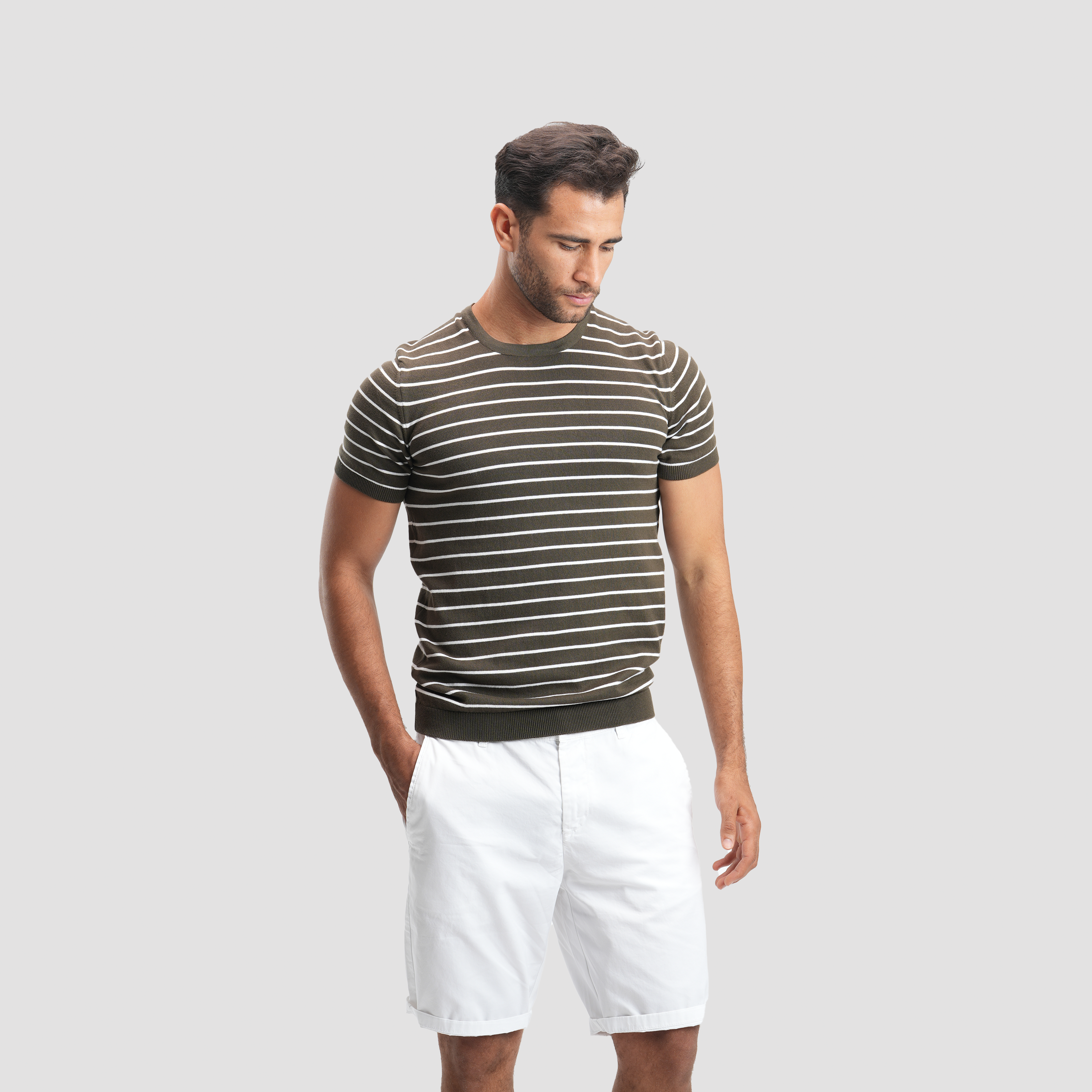 Olive striped men's polo-MPO137s
