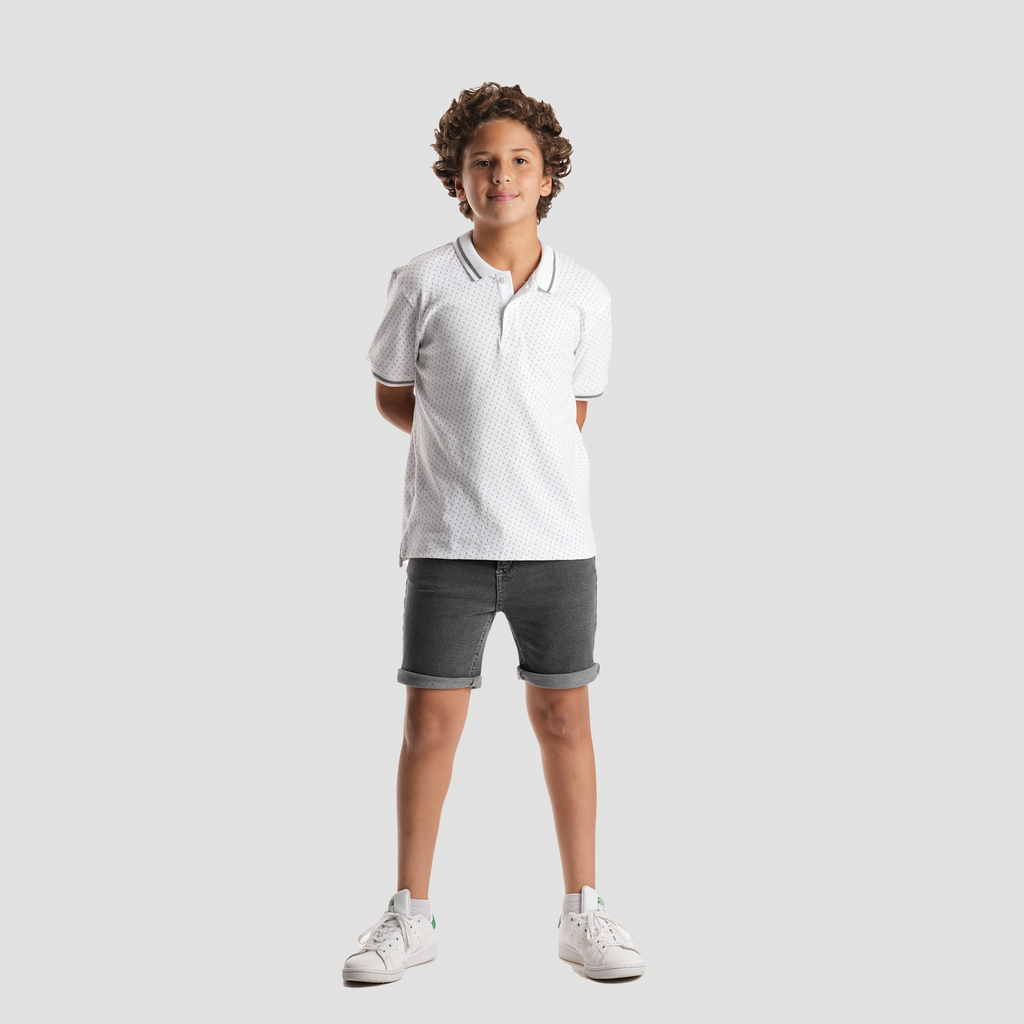 Boys' White Print Polo Shirt-BPO-95S - Naga Homme