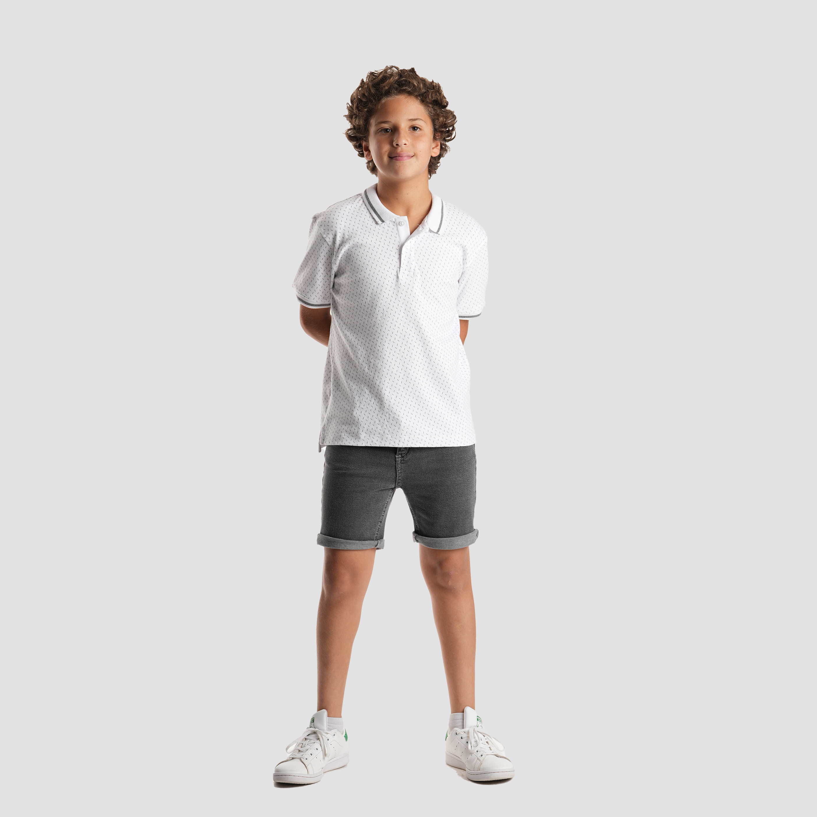 Boys' White Print Polo Shirt-BPO-95S - Naga Homme