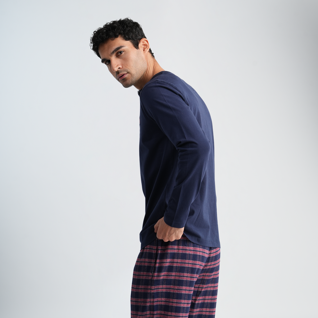 Men's Navy Pajama Set-MPJL143
