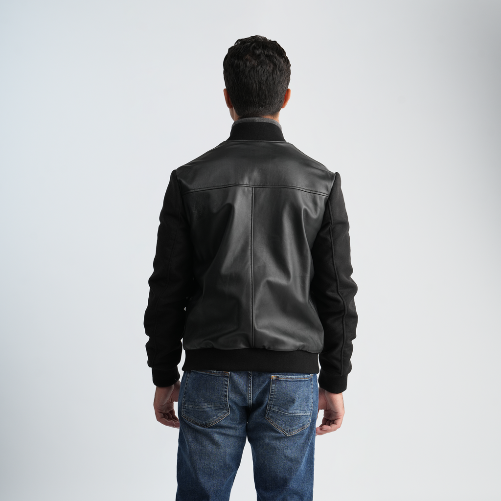 Men's Black Leather Jacket-MLJ-49