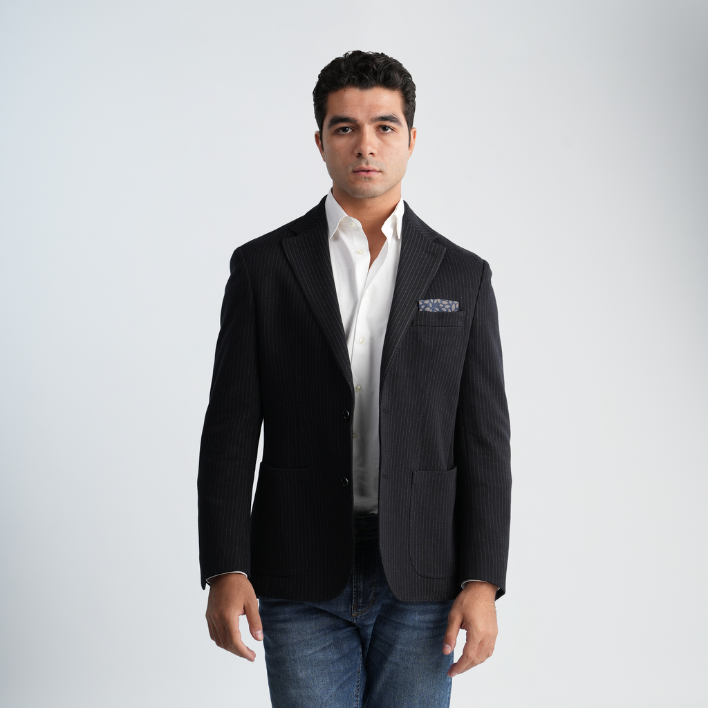 Striped Navy Blazer-MJKC412