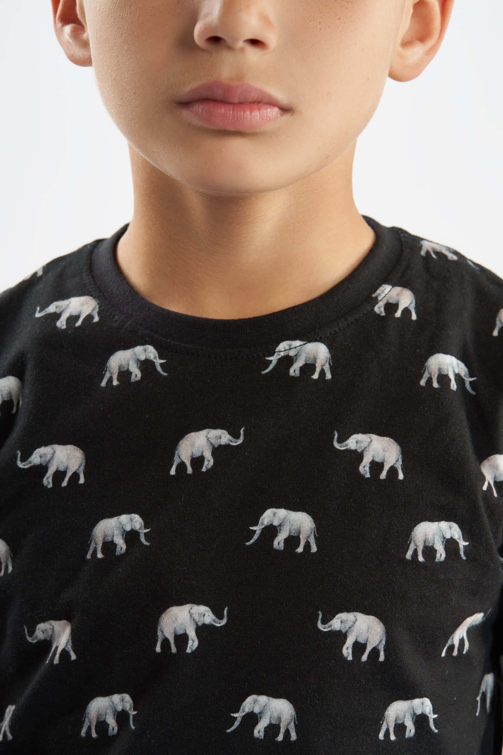 Boys Elephant Print Black Top & Solid Short Pajamas(31)