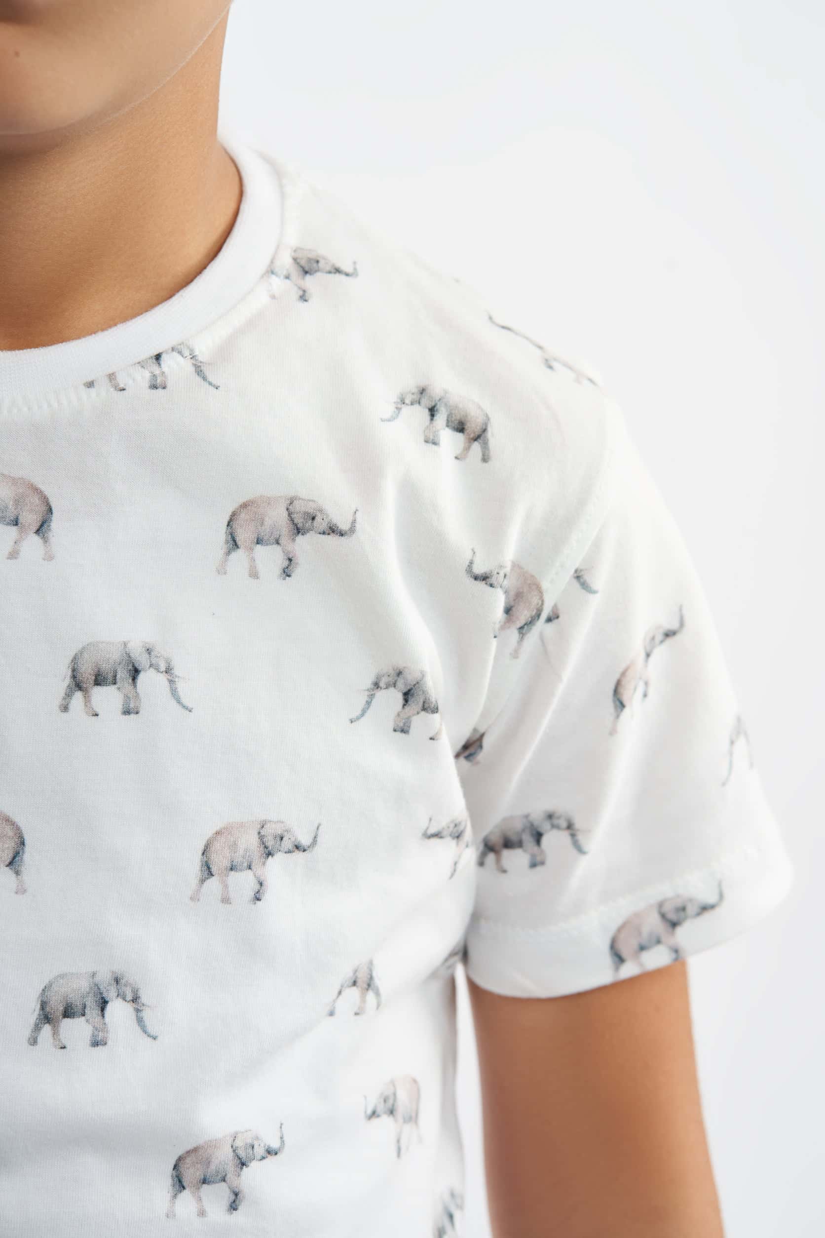 Boys Elephant Print Black Top & Solid Short Pajamas(31)