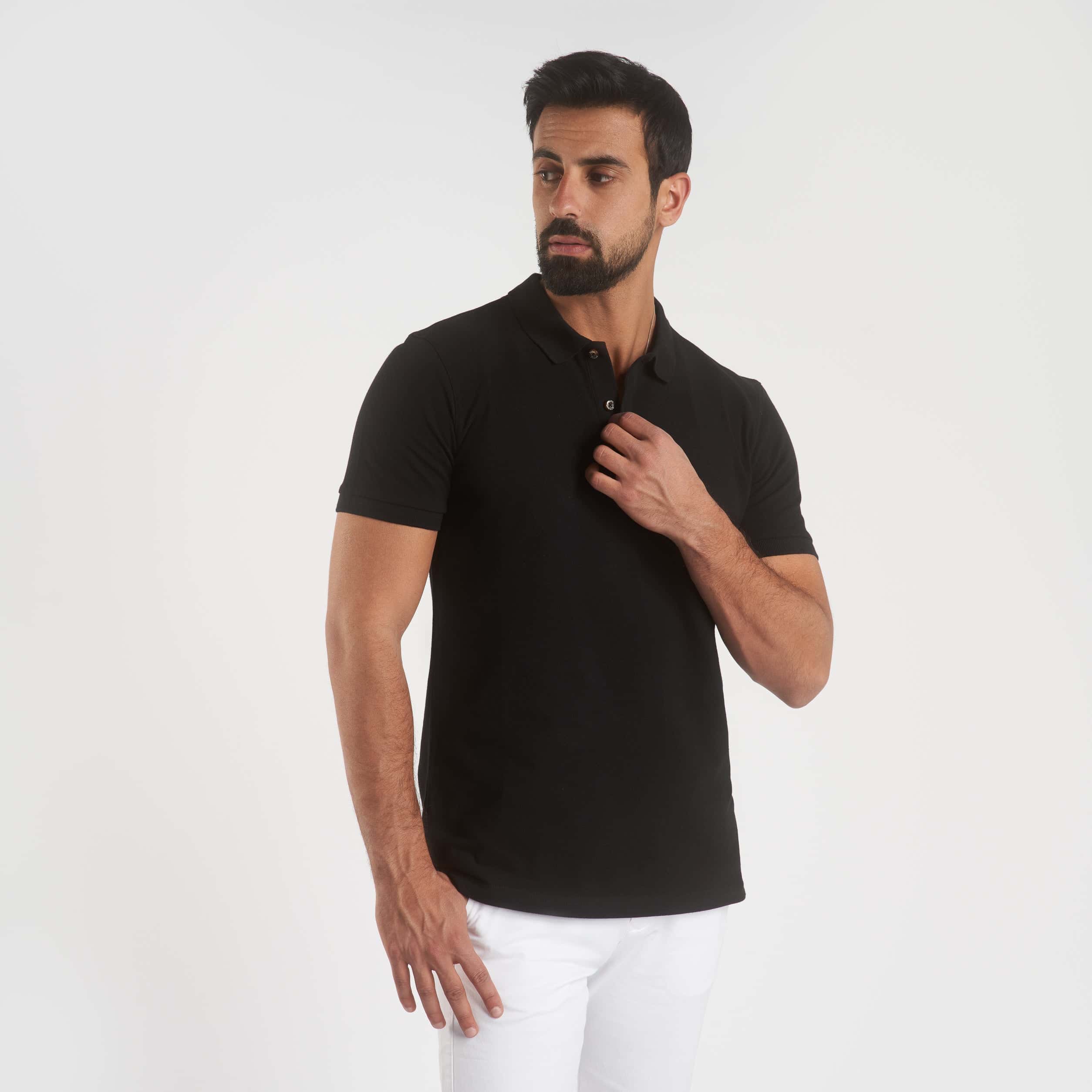 Black Plain Short Sleeves Polo(103) - nagahomme Main image