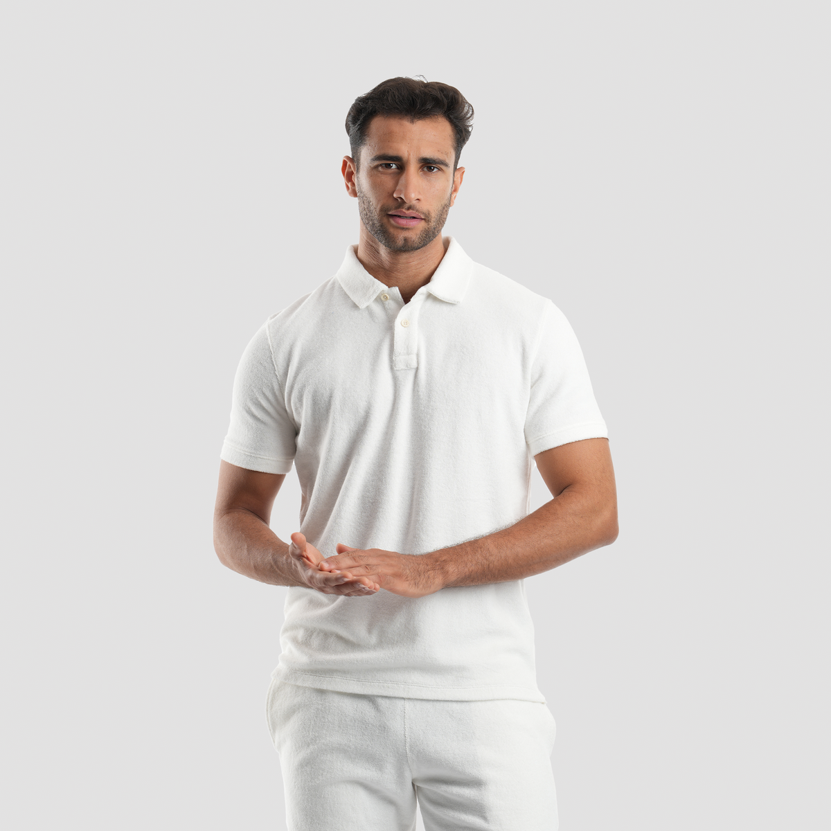 Men's Off-White Towel Polo Shirt-MPOB-01