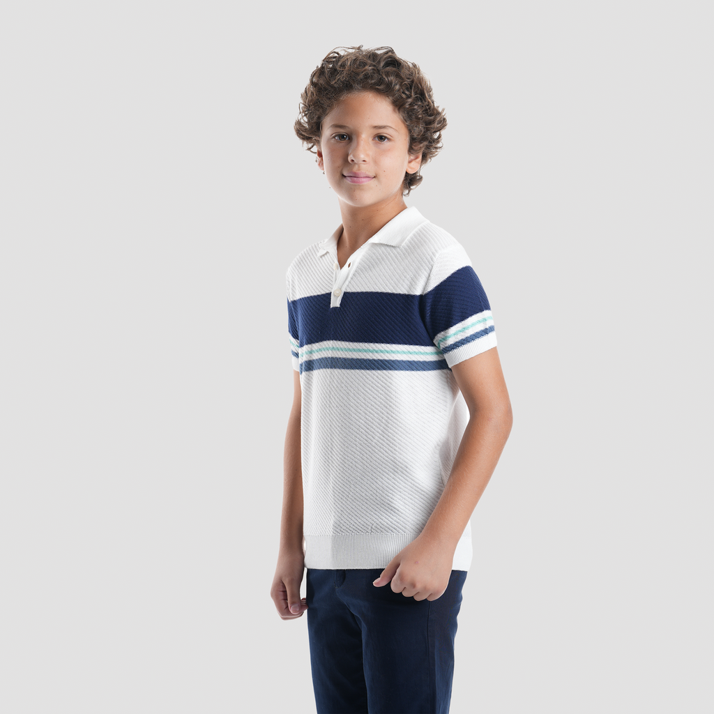 White Striped Polo Shirt-BPO104S - Naga Homme