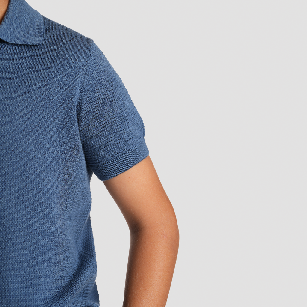 Boys' Blue Textured Polo-BPO-93S - Naga Homme