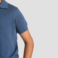 Boys' Blue Textured Polo-BPO-93S