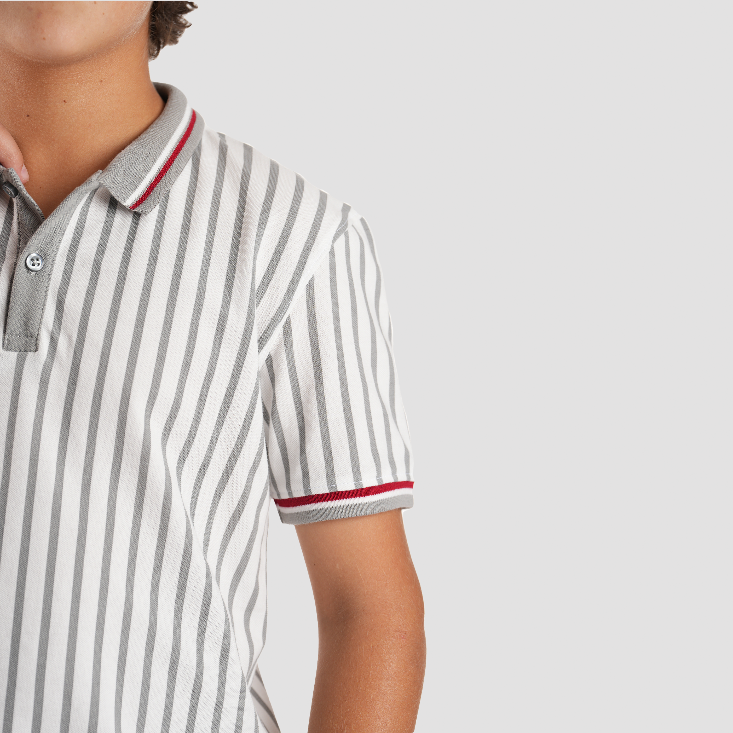 White*Grey Stripe Polo Shirt-BPO-89S Secondary image