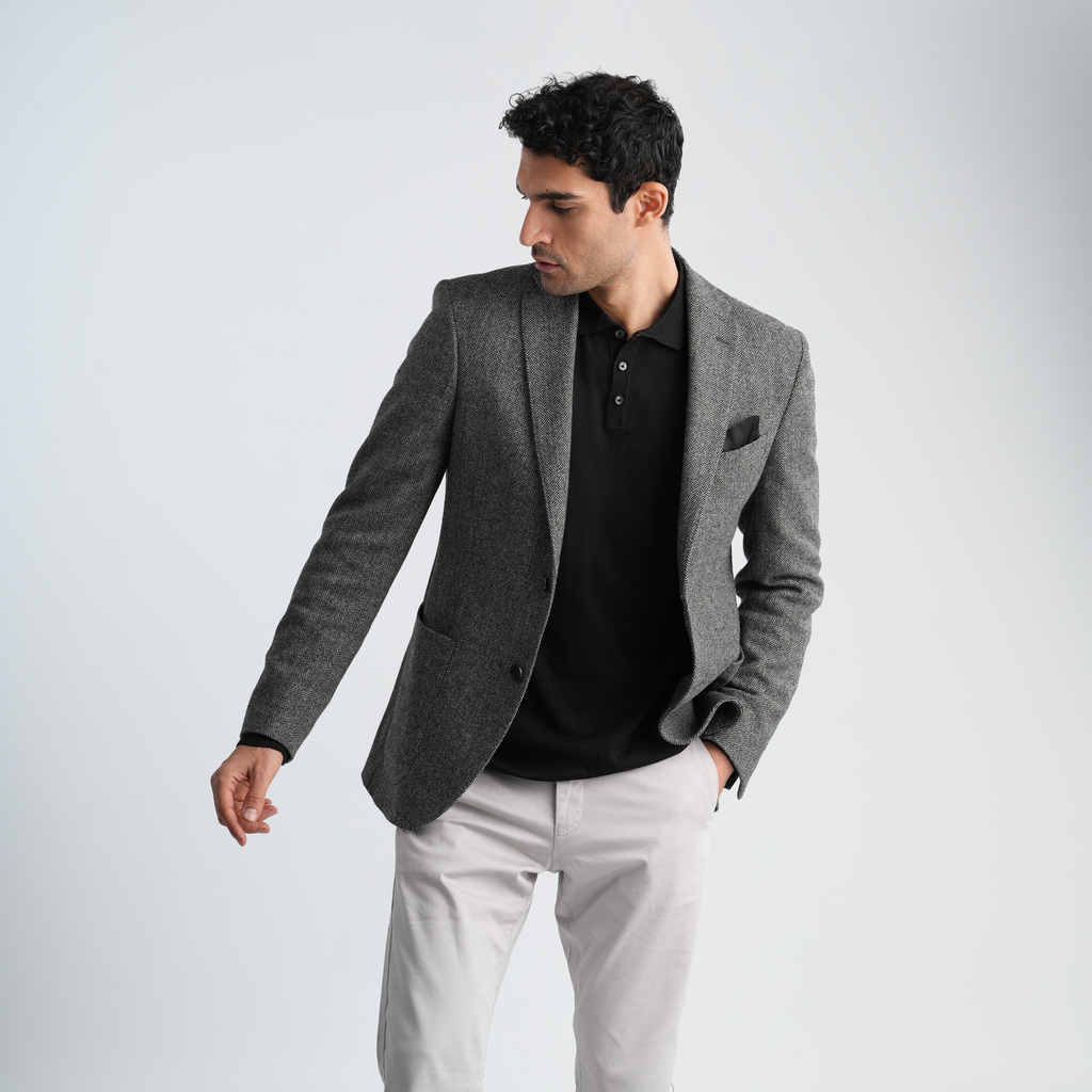 Grey Texture Blazer-MJKC419