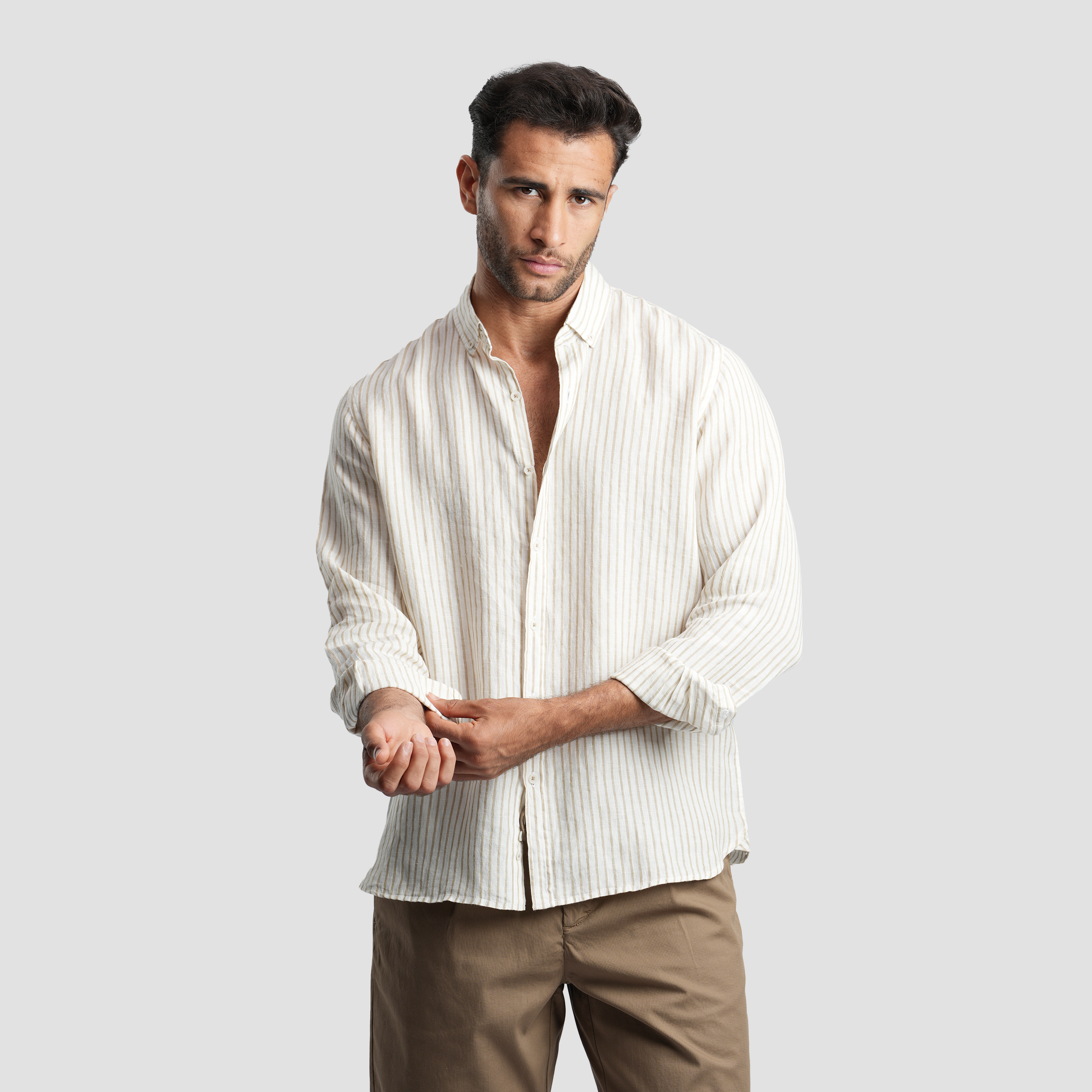 Off white striped linen shirt-MSH644 - Naga Homme Main image