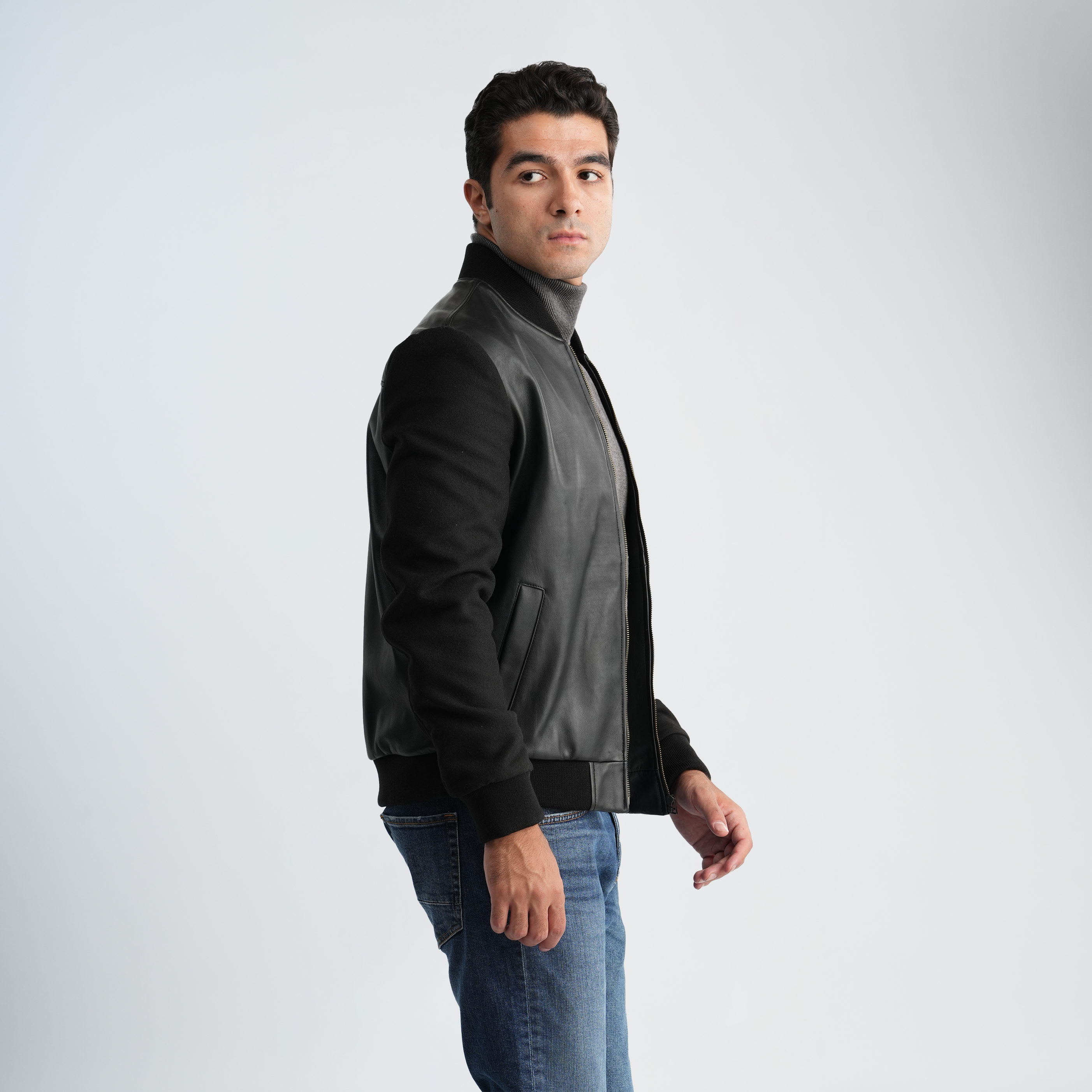 Men's Black Leather Jacket-MLJ-40