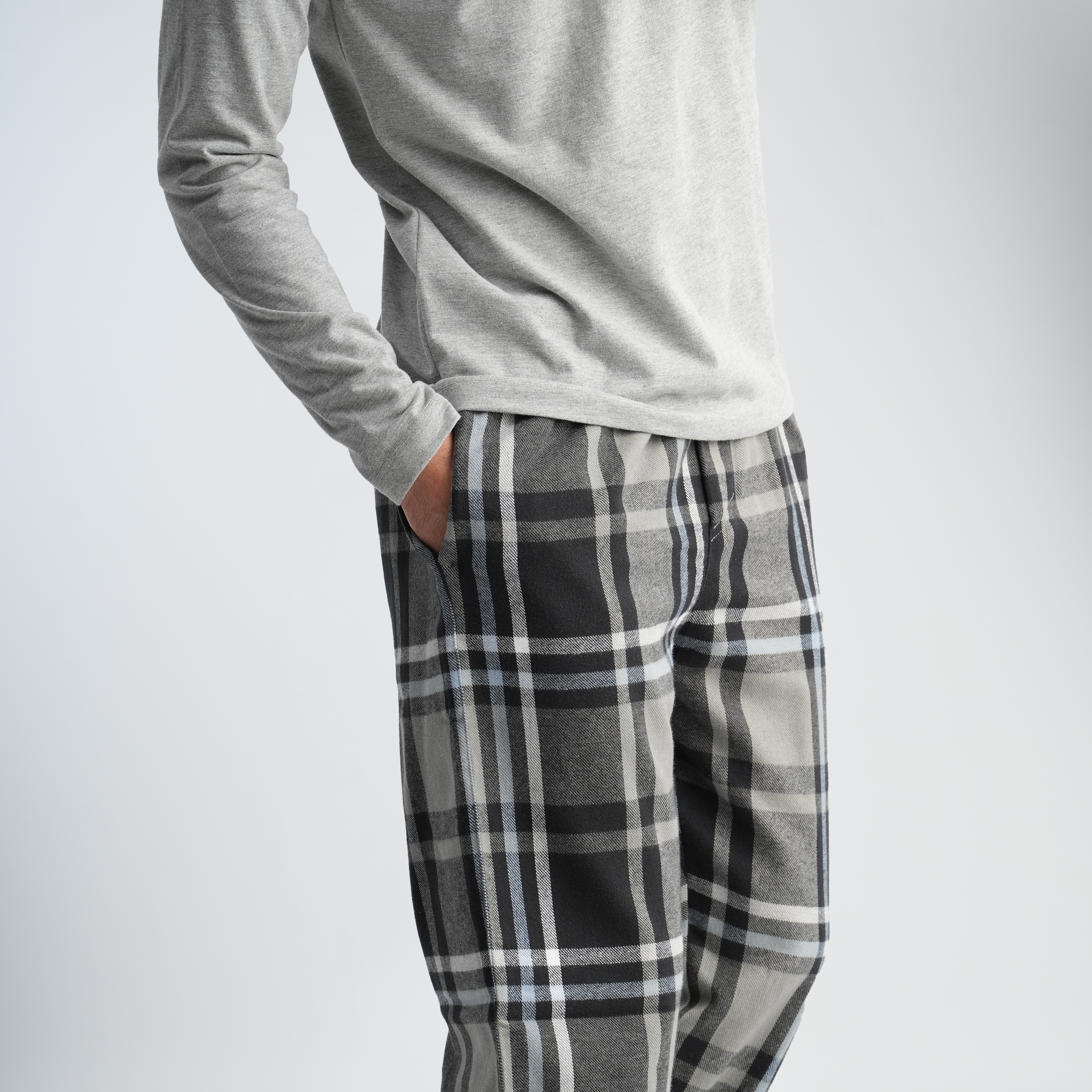 Men's Grey Plaid Pajama Set-MPJL187