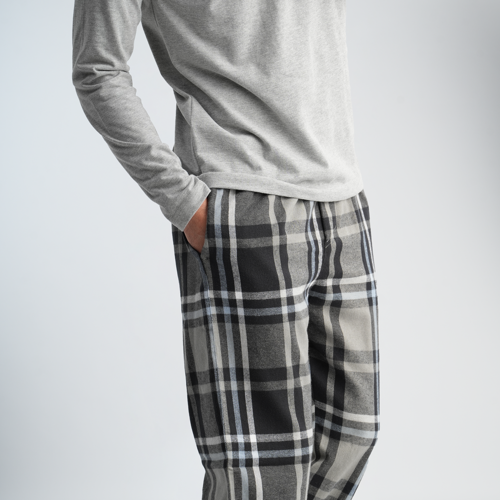 Men's Grey Plaid Pajama Set-MPJL187