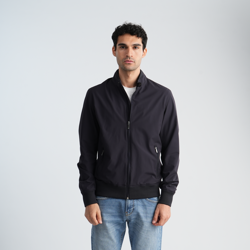 Men's Navy Stand Collar Jacket-MJKF-37