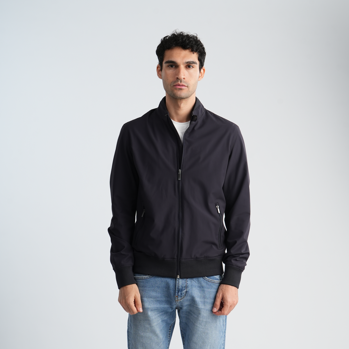 Men's Navy Stand Collar Jacket-MJKF-37