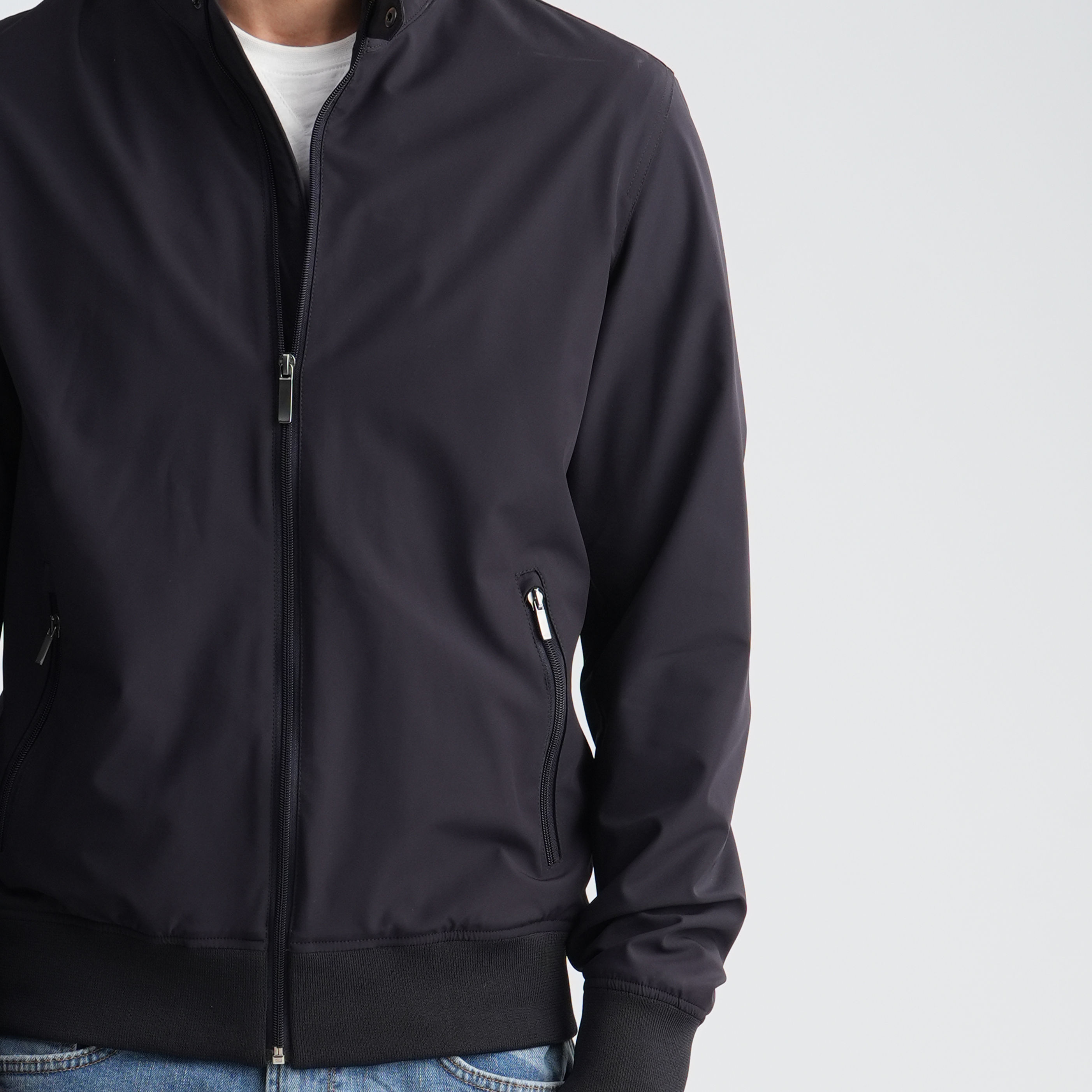 Men's Navy Stand Collar Jacket-MJKF-37 Secondary image