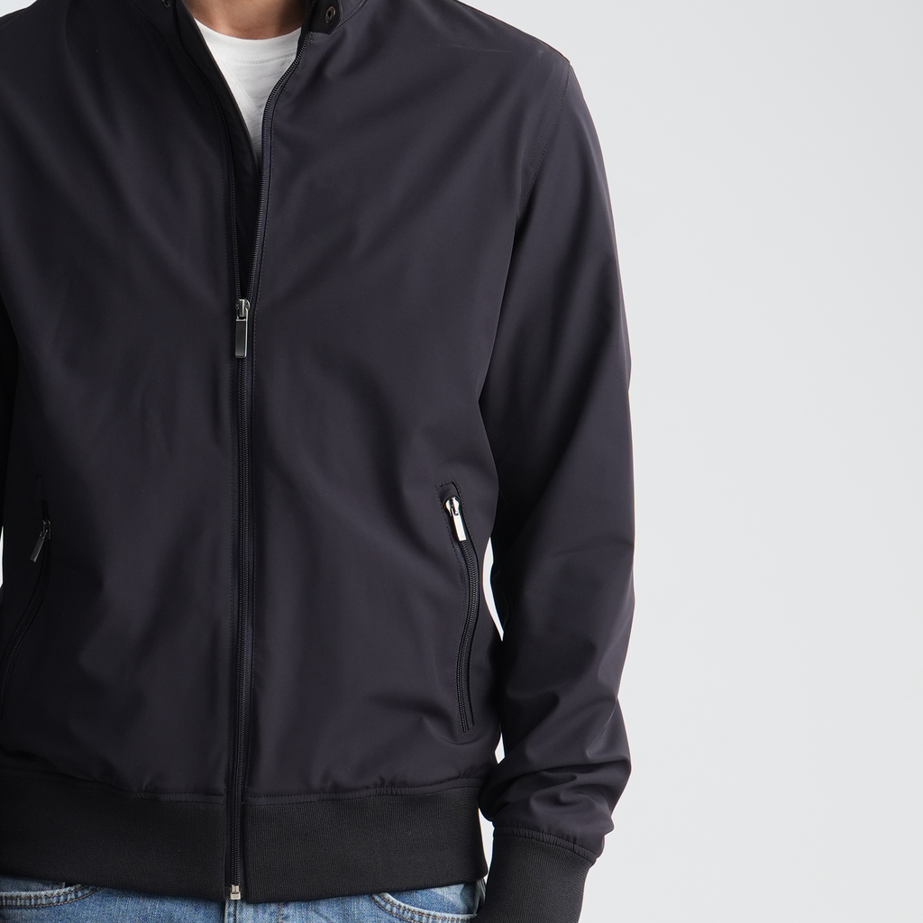 Men's Navy Stand Collar Jacket-MJKF-37