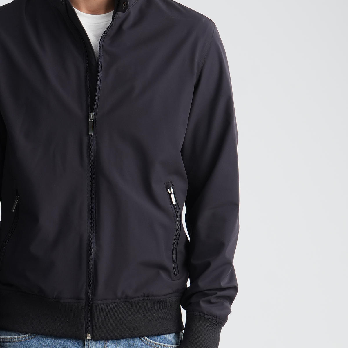 Men's Navy Stand Collar Jacket-MJKF-37