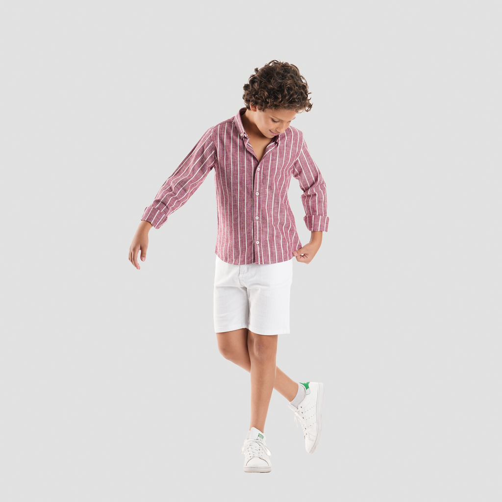 Boys' Dark Red Linen Shirt-BSH148S - Naga Homme