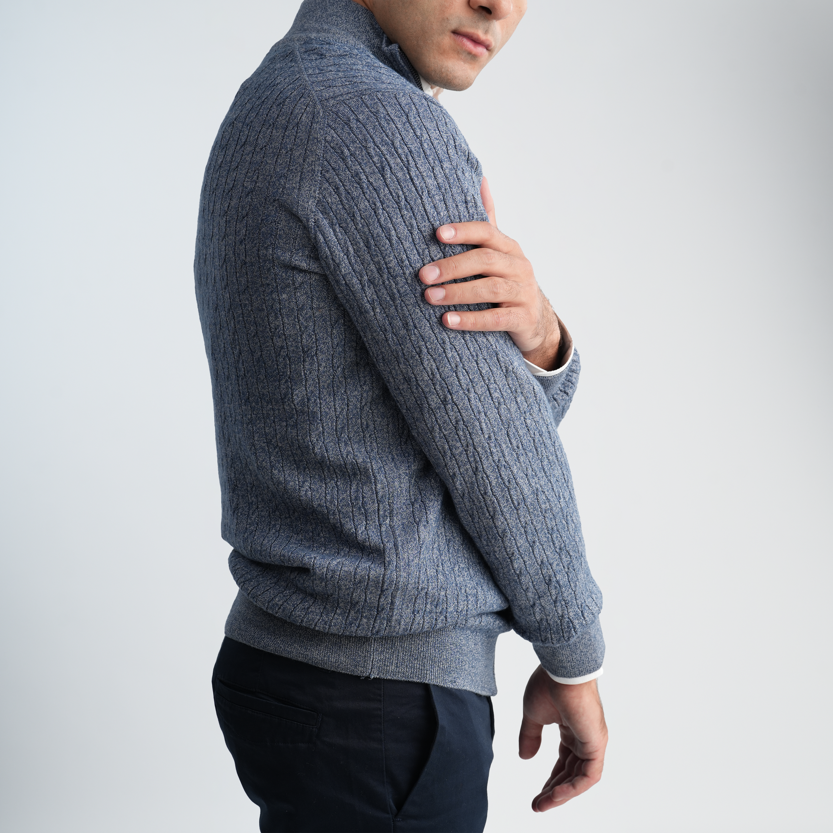 Light Blue Textured Mock Neck Pullover-MPLJKC-12