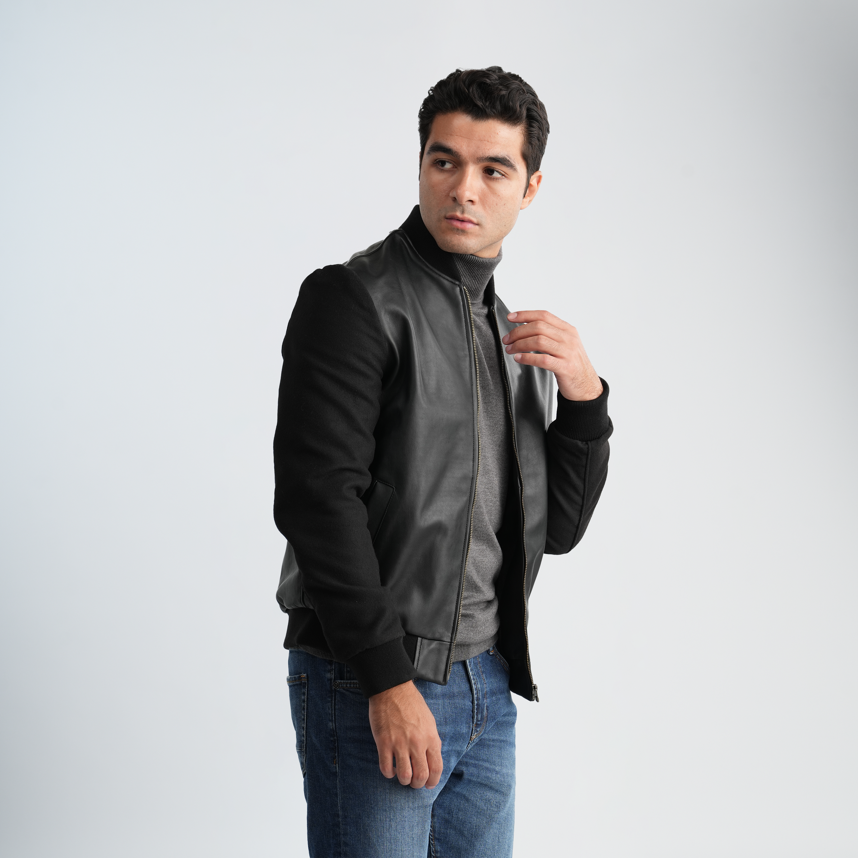 Men's Black Leather Jacket-MLJ-49 Secondary image