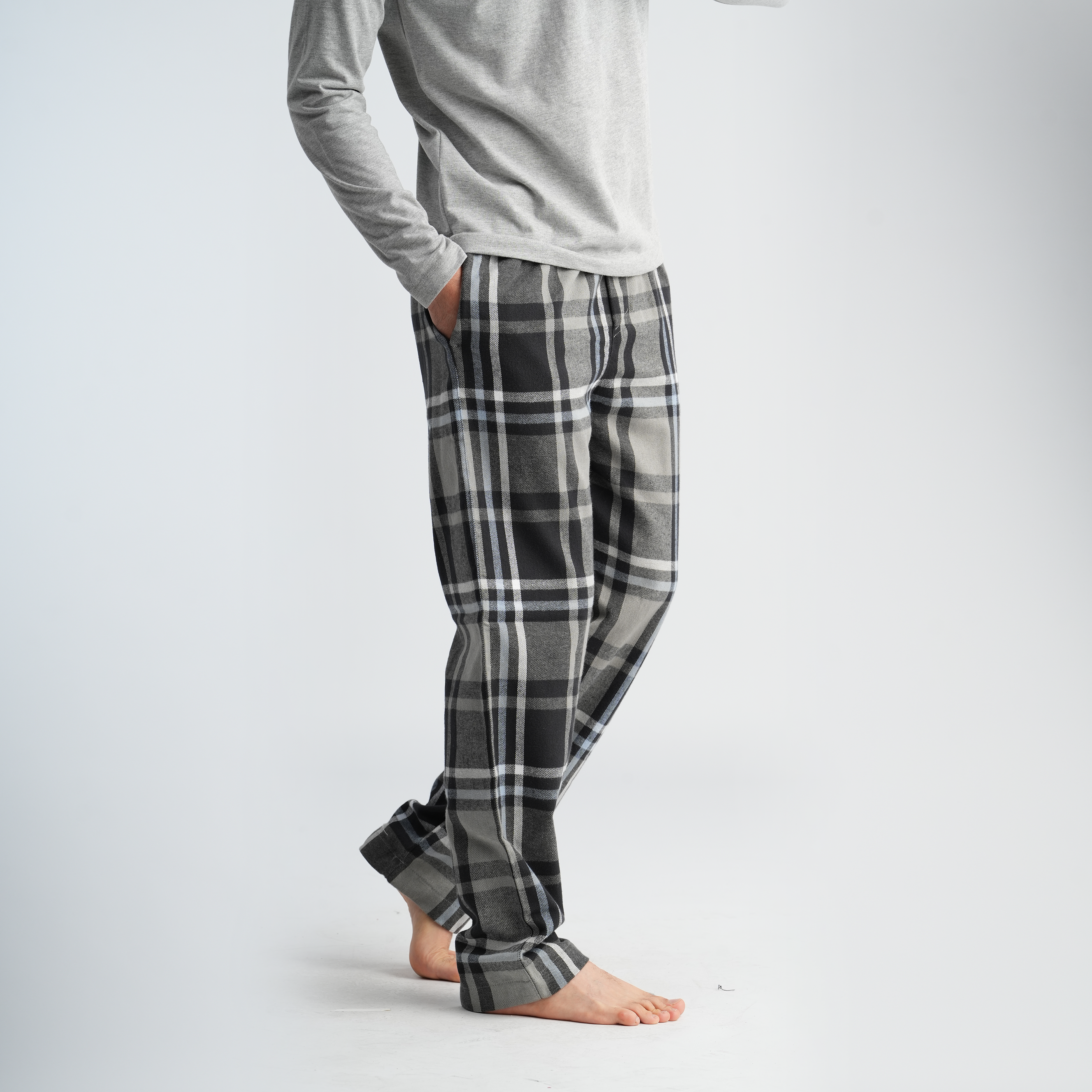 Men's Grey Plaid Pajama Set-MPJL187