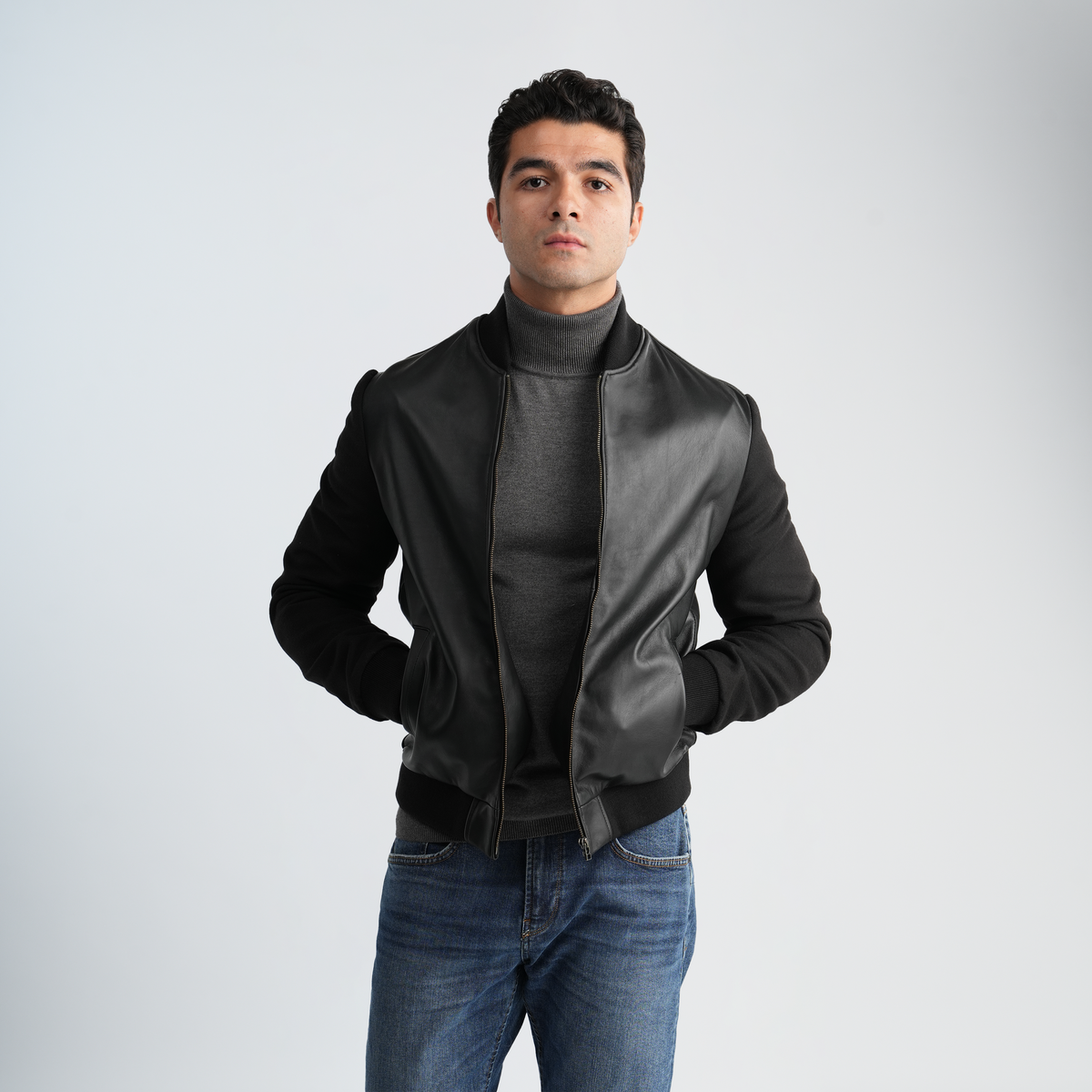 Men's Black Leather Jacket-MLJ-40