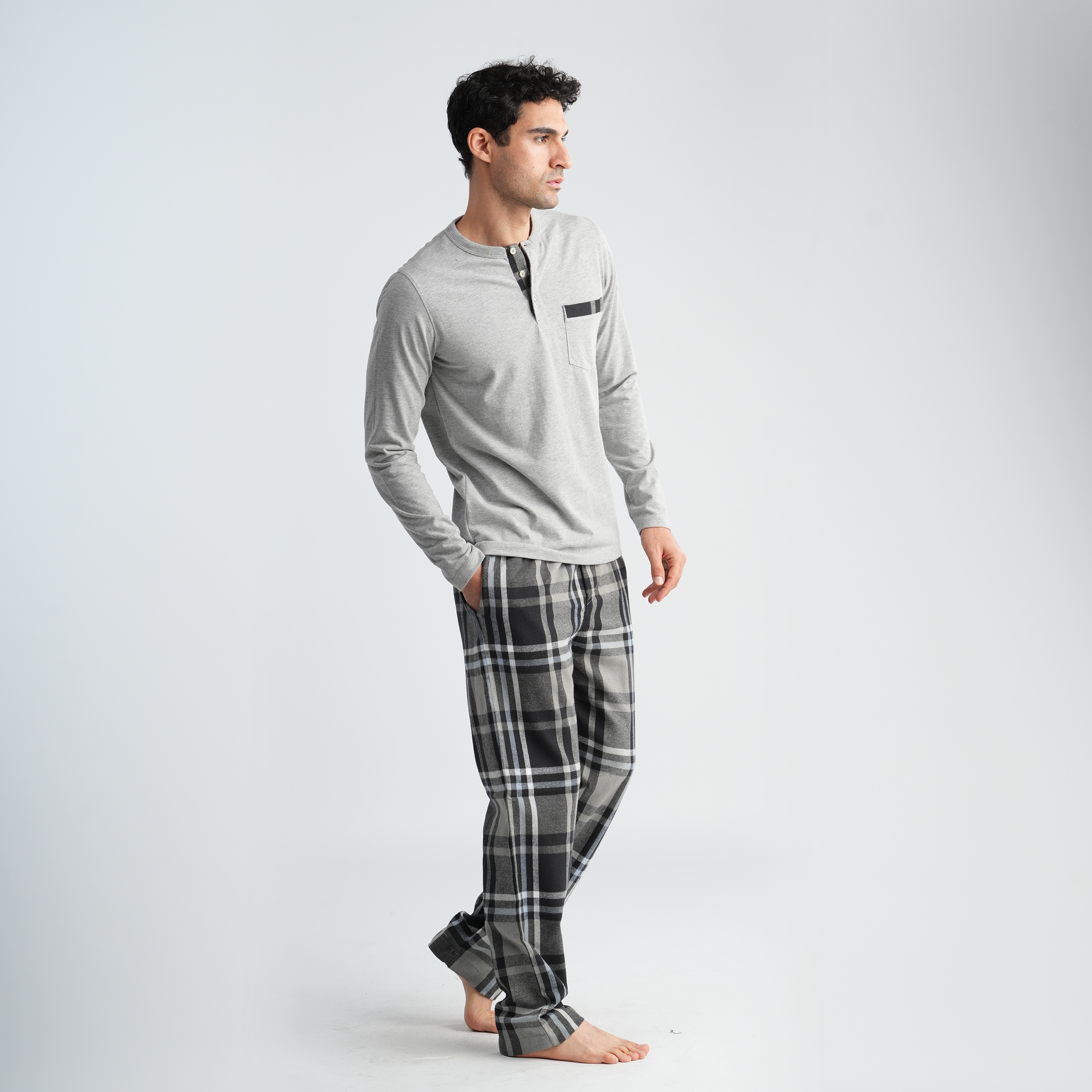Men's Grey Plaid Pajama Set-MPJL187 Secondary image