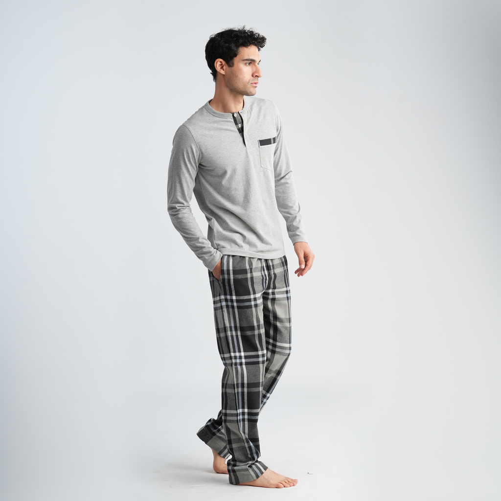 Men's Grey Plaid Pajama Set-MPJL187