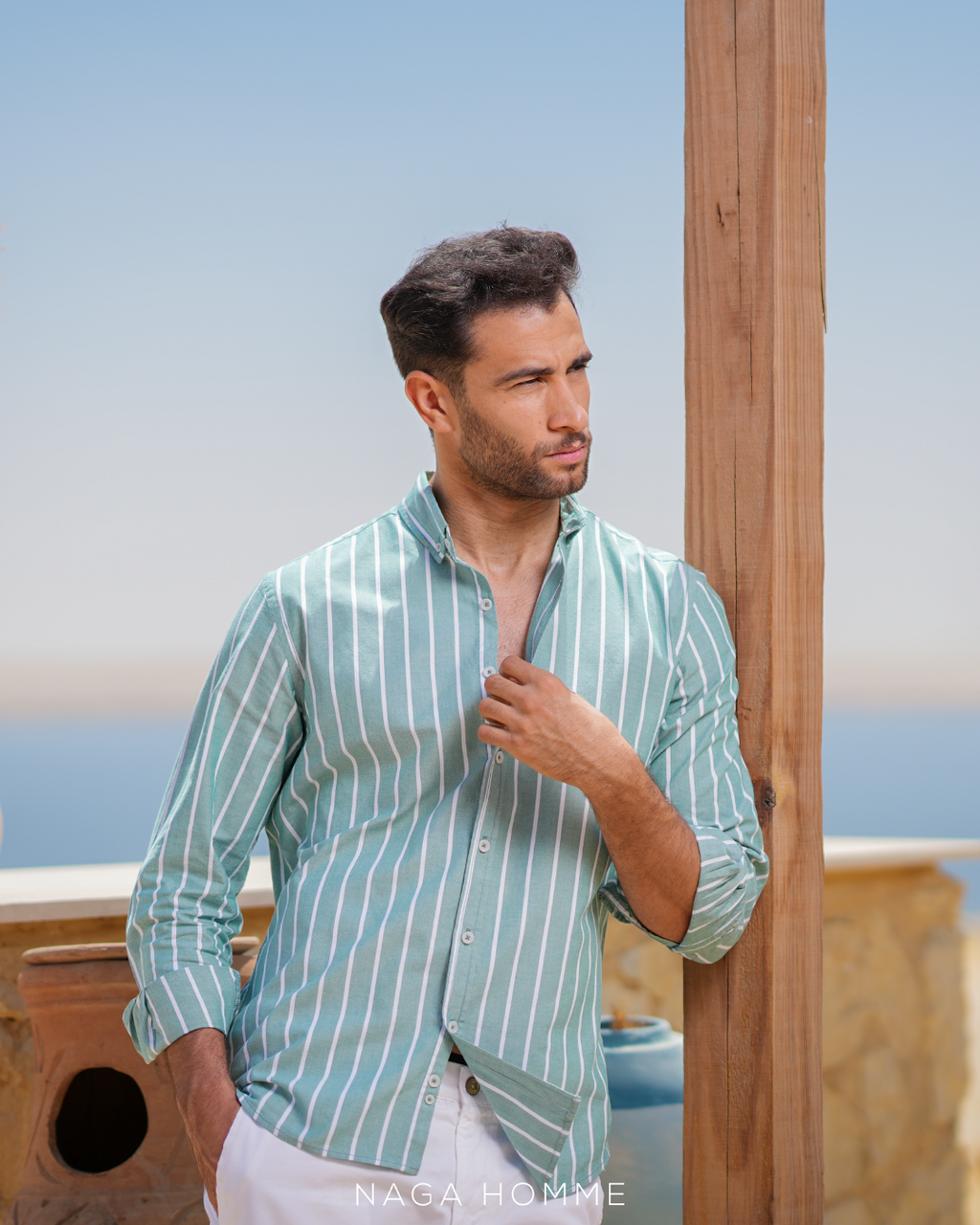 Light Green Striped Casual Shirt