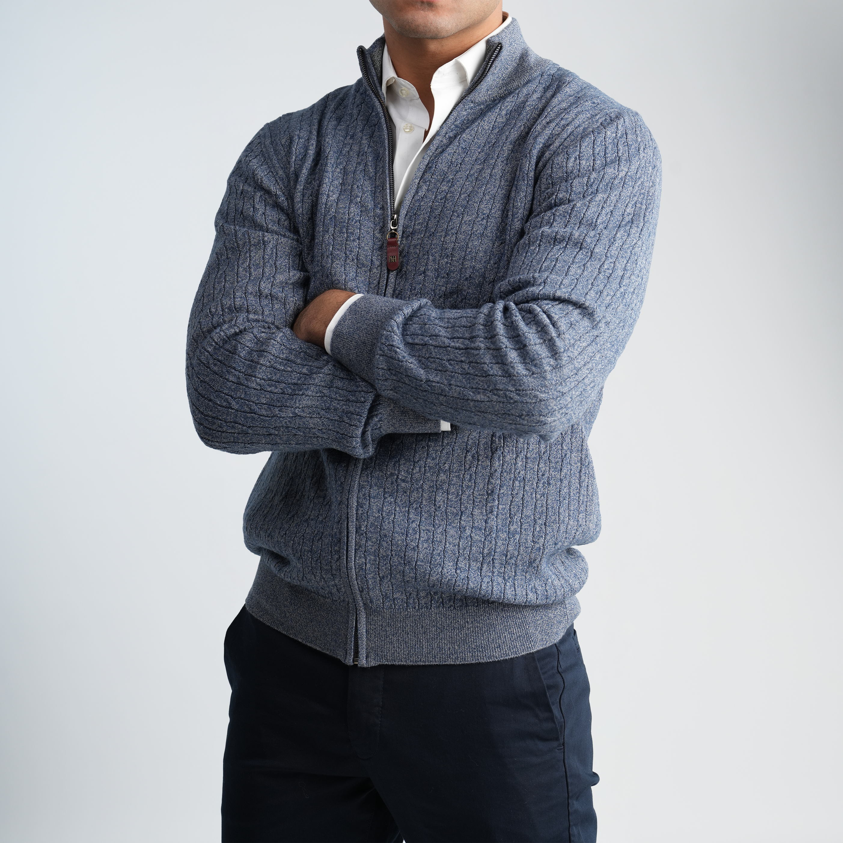 Light Blue Textured Mock Neck Pullover-MPLJKC-12
