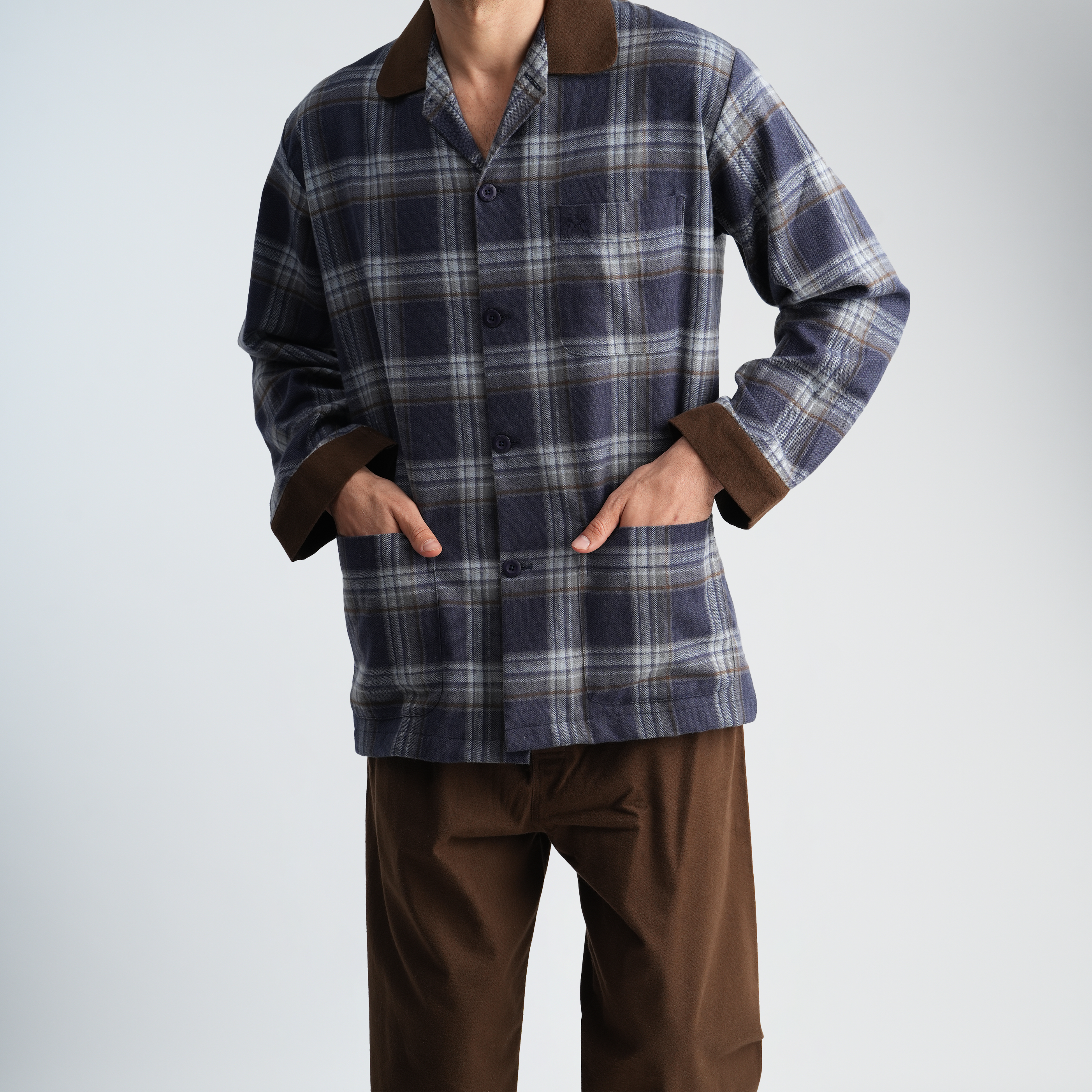 Navy*Brown Classic Pajama Set-MPJLC144