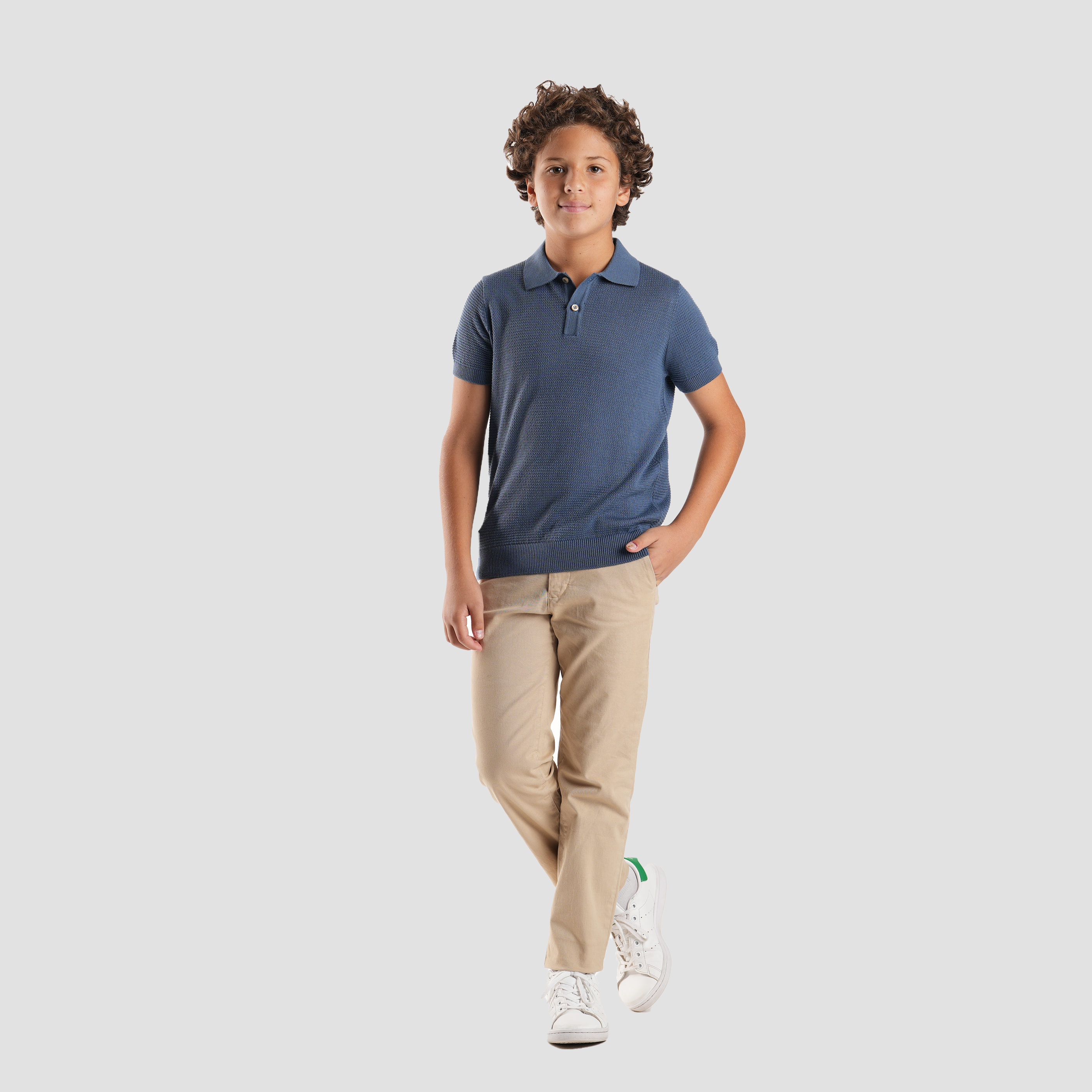 Boys' Blue Textured Polo-BPO-93S