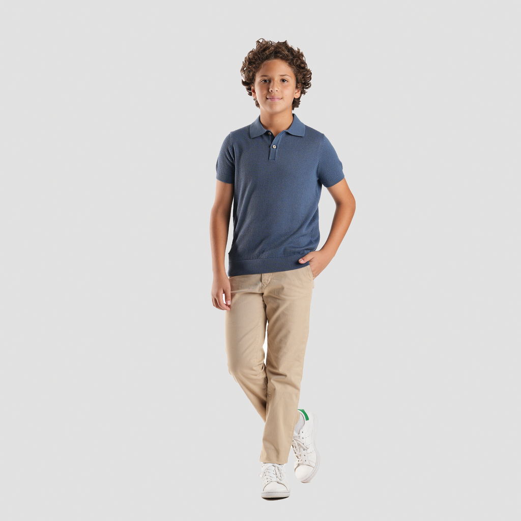 Boys' Blue Textured Polo-BPO-93S - Naga Homme
