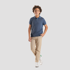 Boys' Blue Textured Polo-BPO-93S