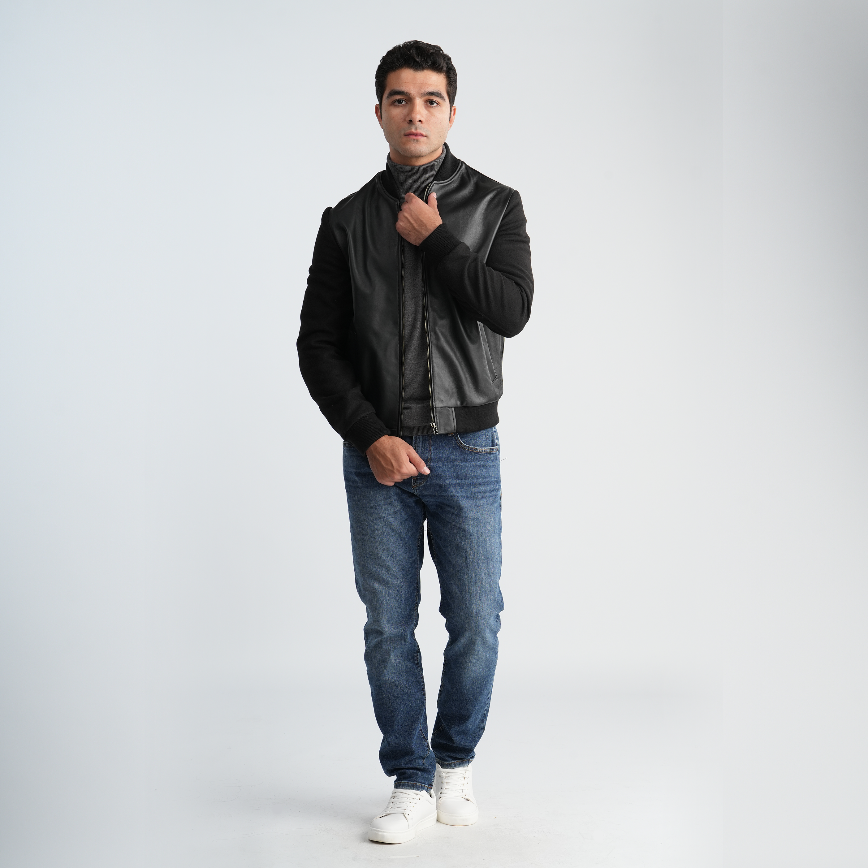 Men's Black Leather Jacket-MLJ-40