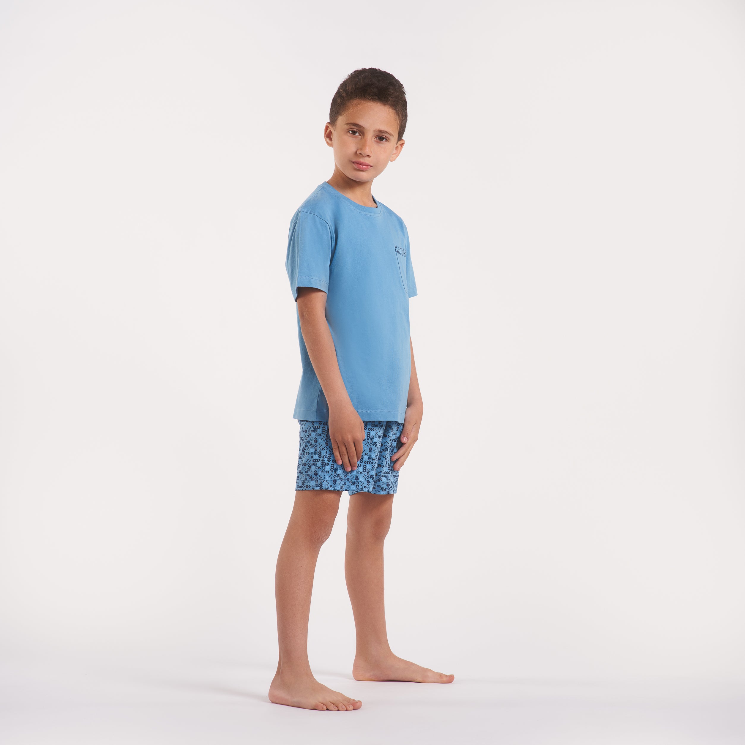 Boys Design Print  short & Solid Top Pajamas(28)