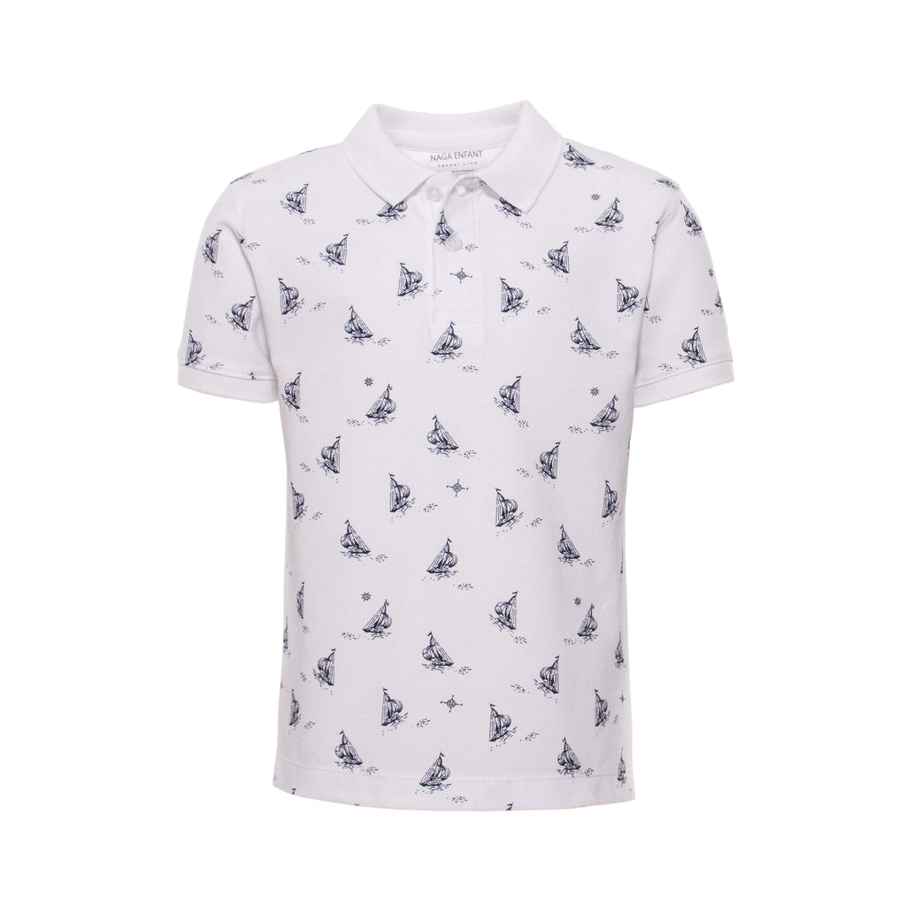 Boys Sailing boat print polo shirt with solid collar(87) - nagahomme