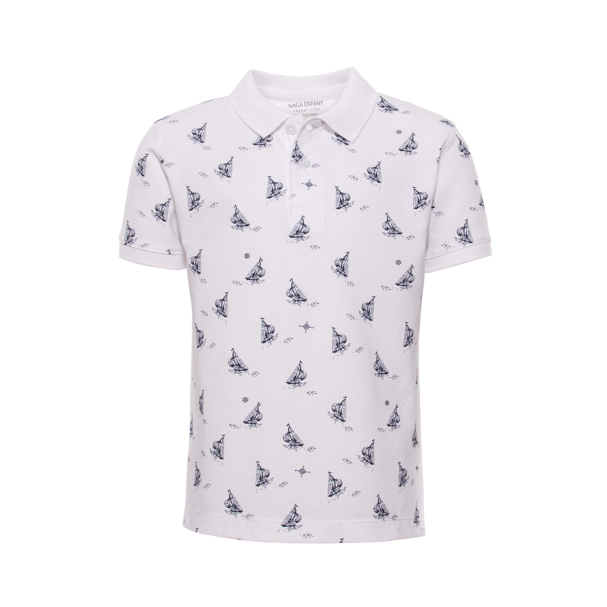 Boys Sailing boat print polo shirt with solid collar(87) - nagahomme
