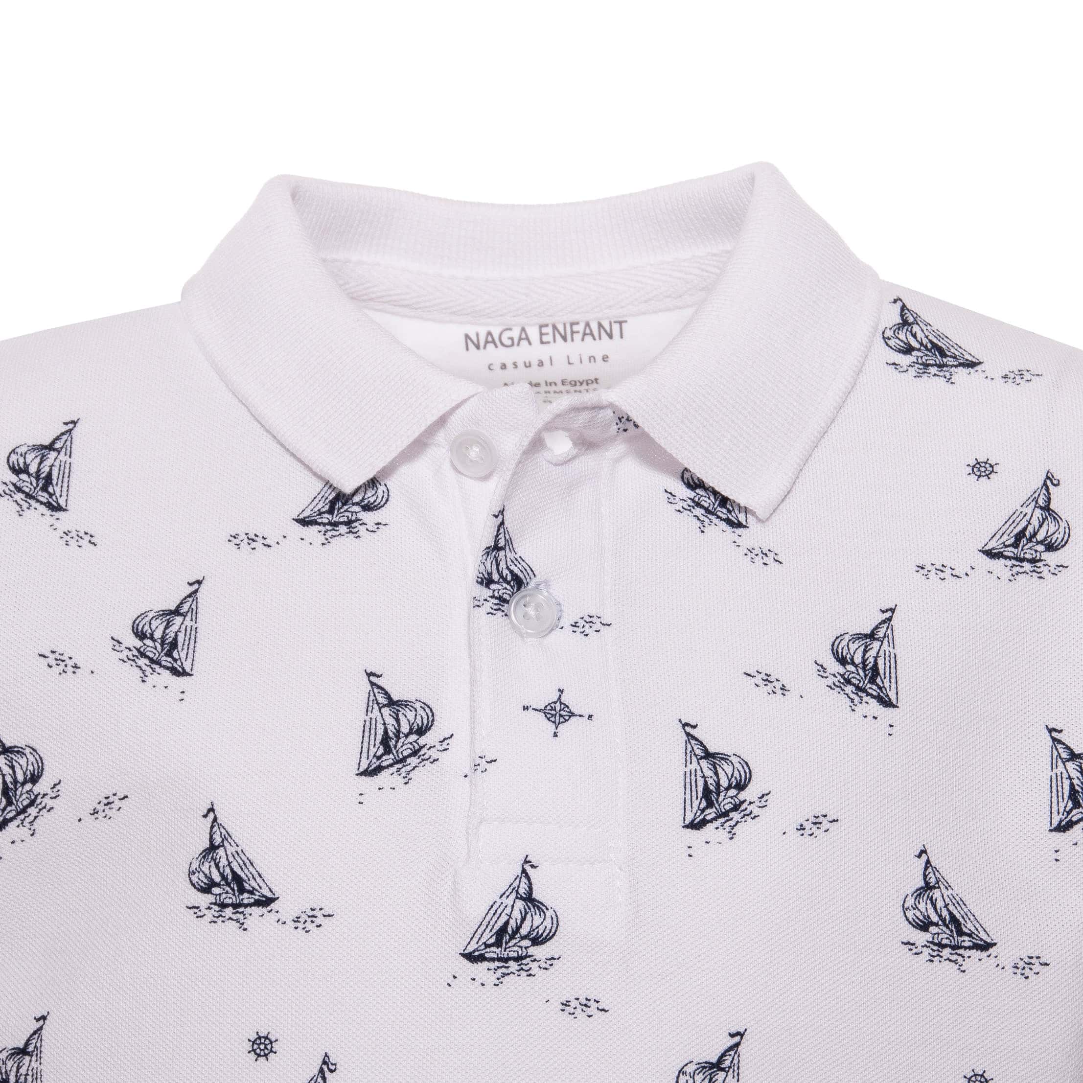 Boys Sailing boat print polo shirt with solid collar(87) - nagahomme