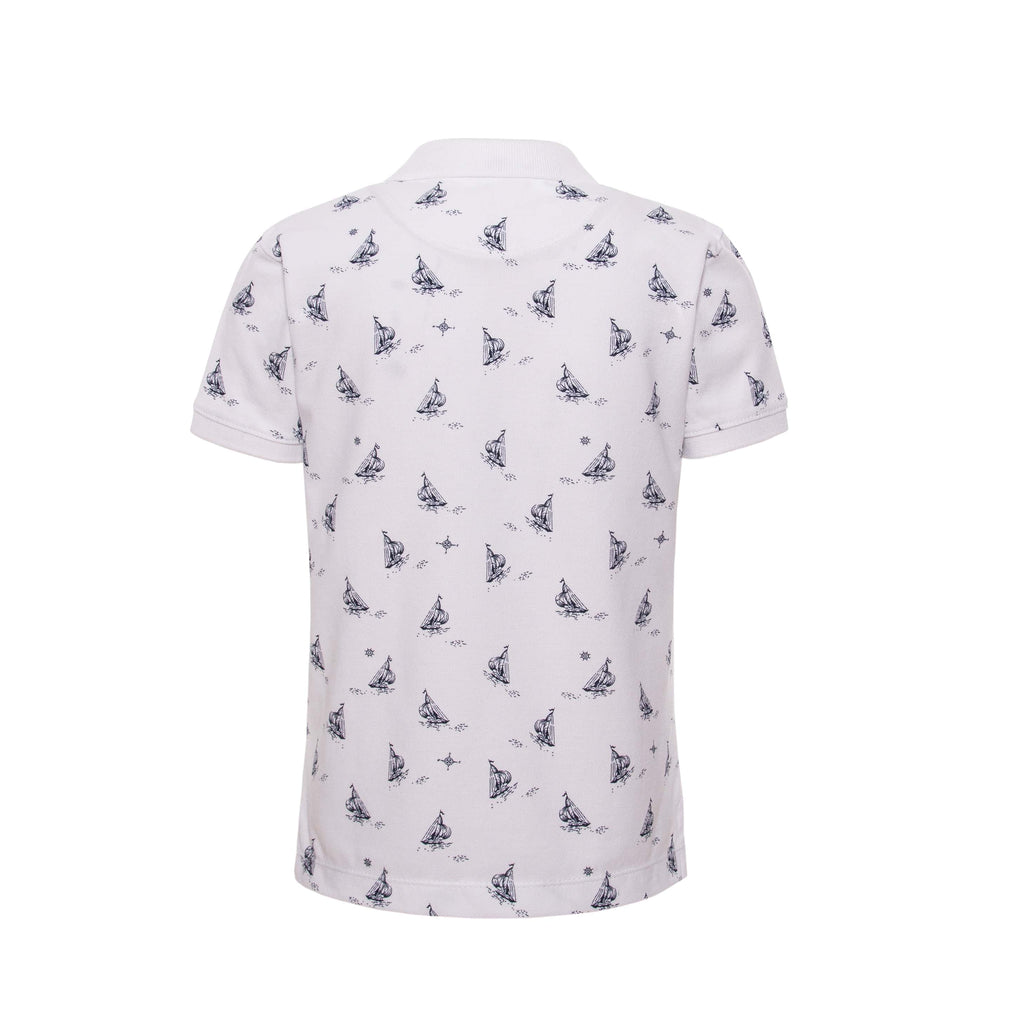 Boys Sailing boat print polo shirt with solid collar(87) - nagahomme