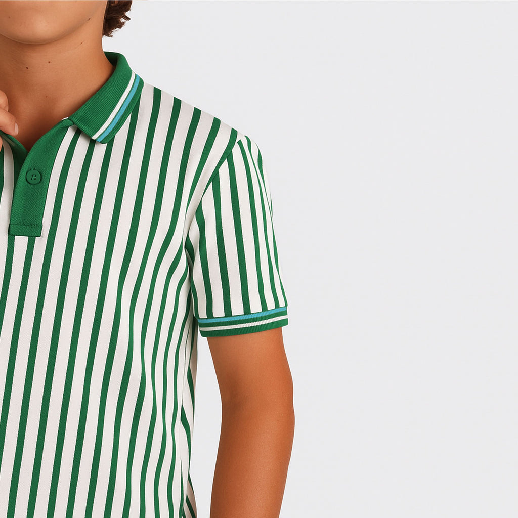 White*Green Stripe Polo Shirt-BPO-89S - Naga Homme