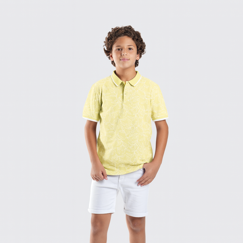 Boys' Yellow Printed Polo-BPO-97S