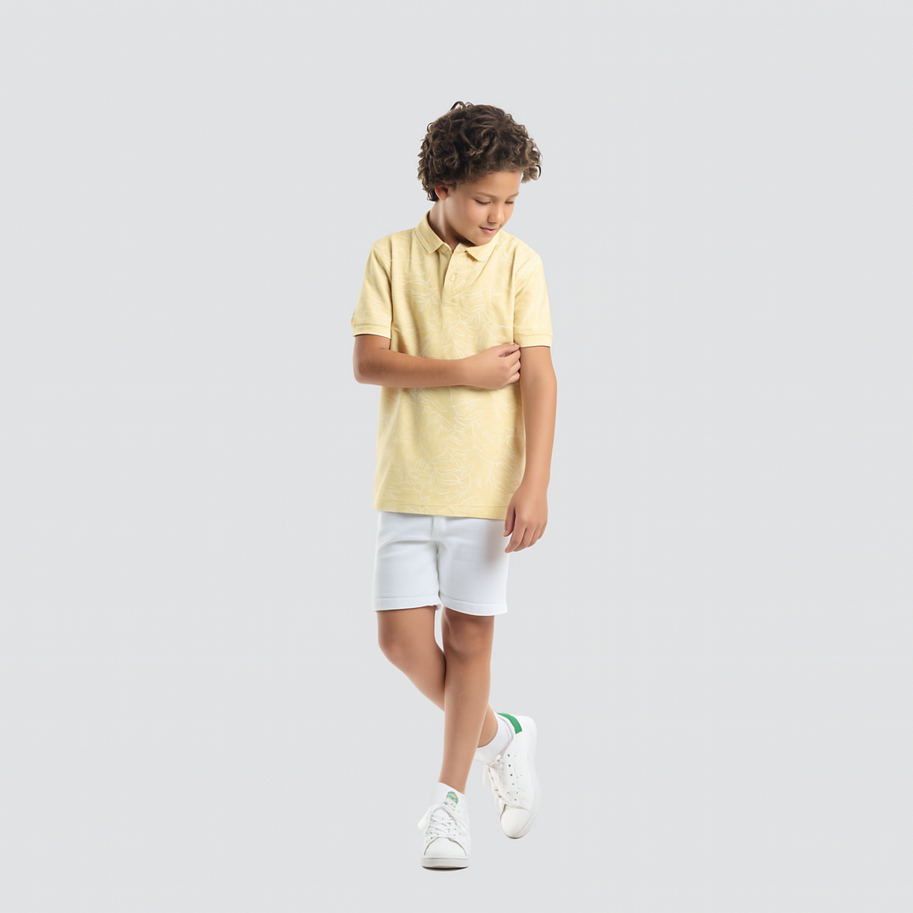 Boys' Yellow Printed Polo-BPO-97S - Naga Homme